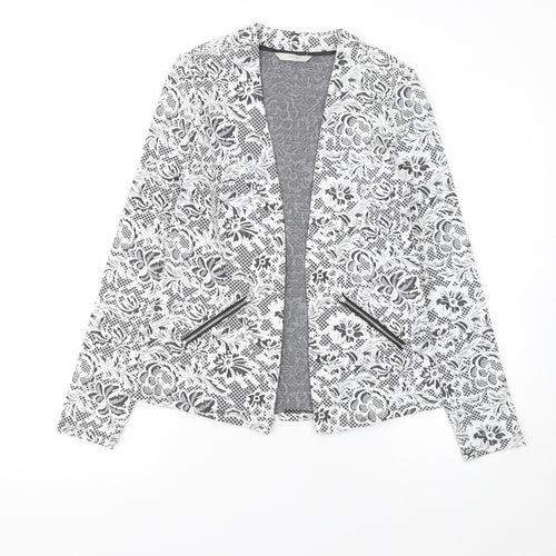 George Women Black & White Floral Blazer Size 10 Regular Soft Stretch Jacket
