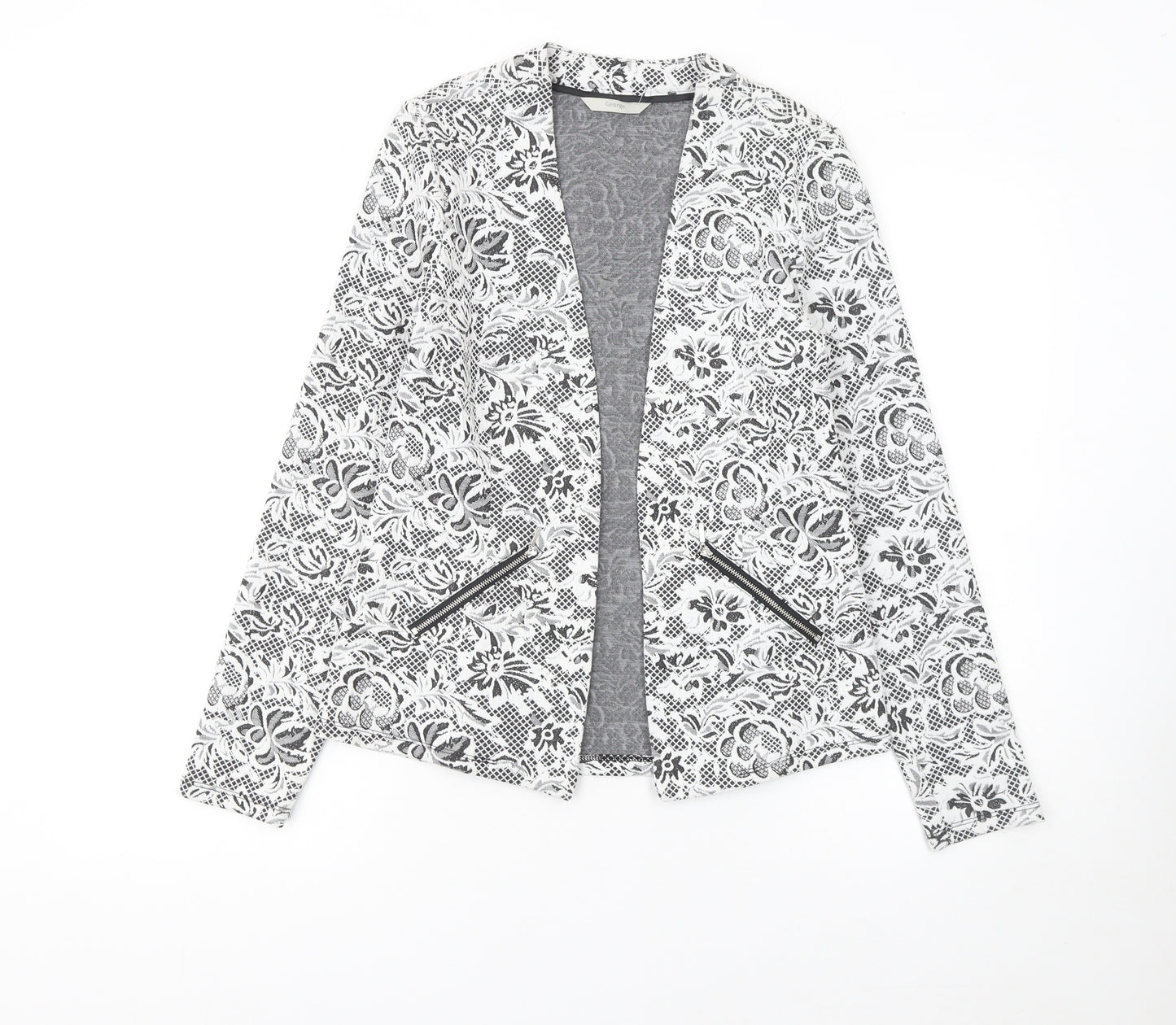 George Women Black & White Floral Blazer Size 10 Regular Soft Stretch Jacket