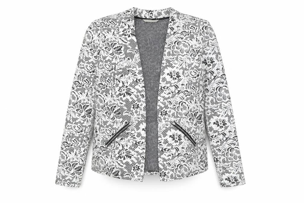 Front view of George Women Black & White Floral Blazer, size 10, Regular Soft Stretch Jacket