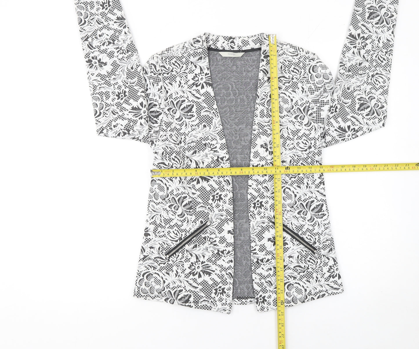 George Women Black & White Floral Blazer Size 10 Regular Soft Stretch Jacket