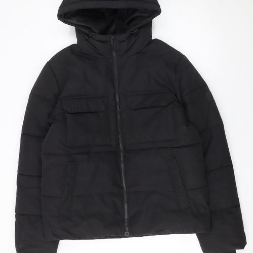 ONLY & SONS Men's Black Puffer Jacket Size M Hooded Polyester Winter Coat