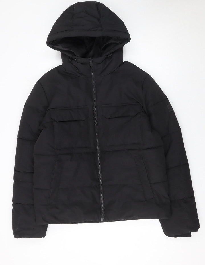 ONLY & SONS Men's Black Puffer Jacket Size M Hooded Polyester Winter Coat