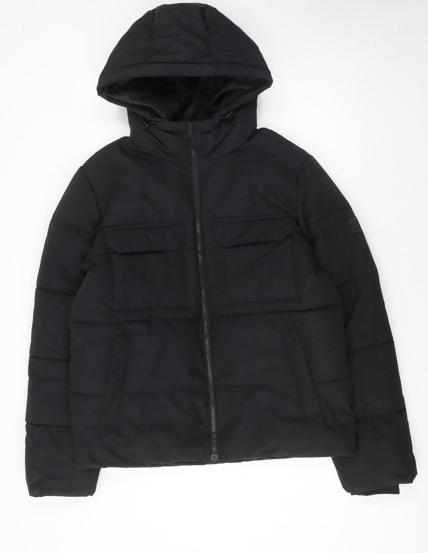 ONLY & SONS Men's Black Puffer Jacket Size M Hooded Polyester Winter Coat