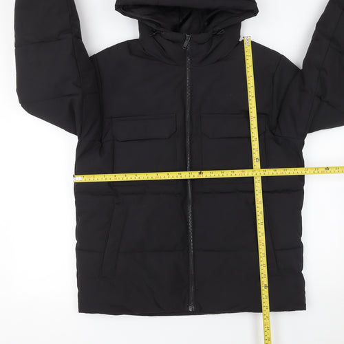 ONLY & SONS Men's Black Puffer Jacket Size M Hooded Polyester Winter Coat