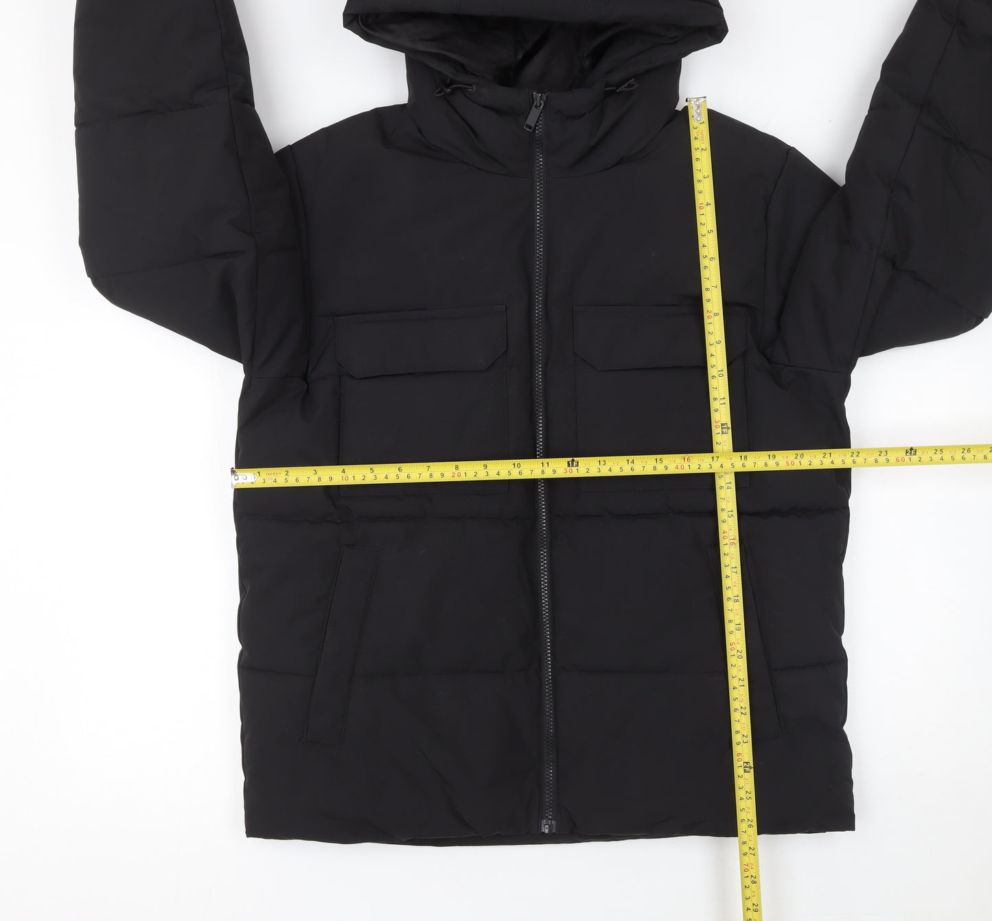 ONLY & SONS Men's Black Puffer Jacket Size M Hooded Polyester Winter Coat