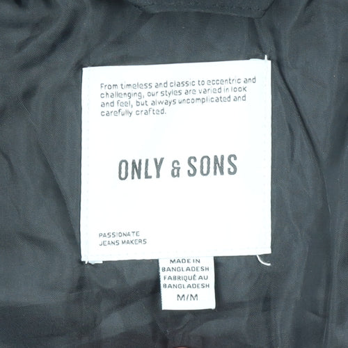 ONLY & SONS Men's Black Puffer Jacket Size M Hooded Polyester Winter Coat