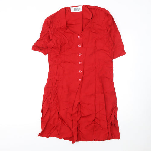 I.Q. Women’s Red Short Sleeve Button Front Suit Top Size 10