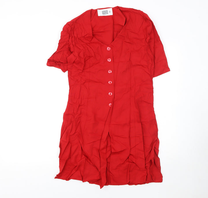 I.Q. Women’s Red Short Sleeve Button Front Suit Top Size 10