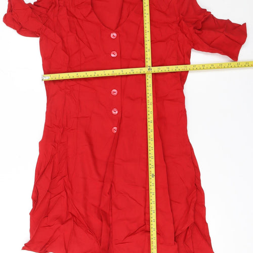 I.Q. Women’s Red Short Sleeve Button Front Suit Top Size 10