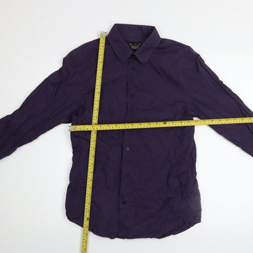 River Island Men's Purple Cotton Long Sleeve Button-Up Shirt Size S