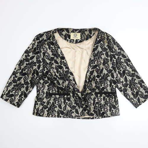 Viyella Women’s Black Floral Lace Satin Blazer Size 14 Elegant Formal Jacket