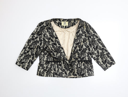 Viyella Women’s Black Floral Lace Satin Blazer Size 14 Elegant Formal Jacket