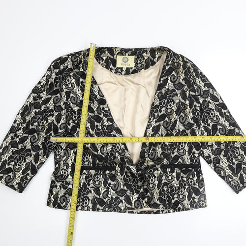 Viyella Women’s Black Floral Lace Satin Blazer Size 14 Elegant Formal Jacket