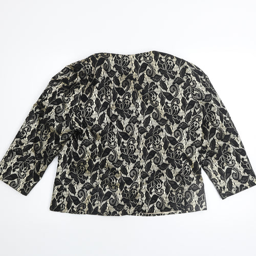 Viyella Women’s Black Floral Lace Satin Blazer Size 14 Elegant Formal Jacket