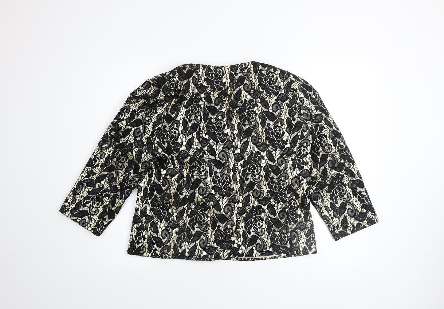 Viyella Women’s Black Floral Lace Satin Blazer Size 14 Elegant Formal Jacket