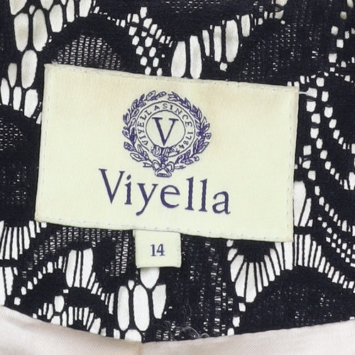 Viyella Women’s Black Floral Lace Satin Blazer Size 14 Elegant Formal Jacket