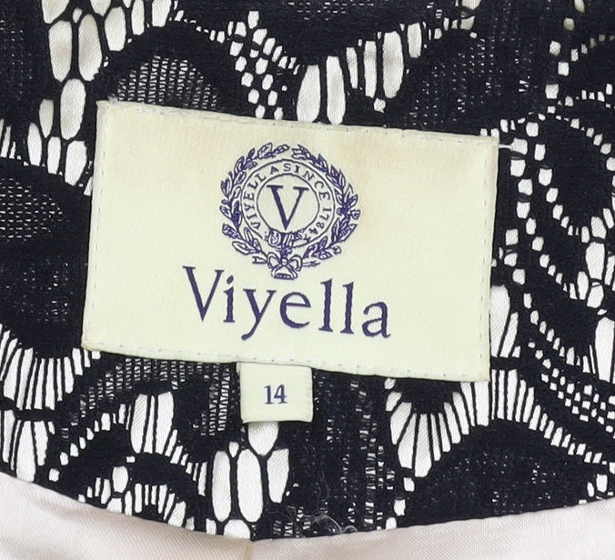 Viyella Women’s Black Floral Lace Satin Blazer Size 14 Elegant Formal Jacket