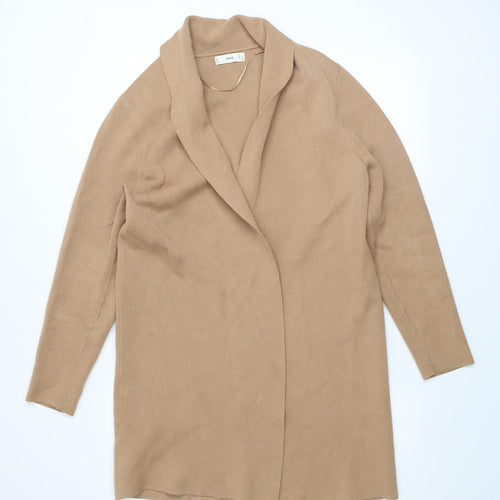 MNG Unisex Beige S Collared Knit Long Sleeve Cardigan