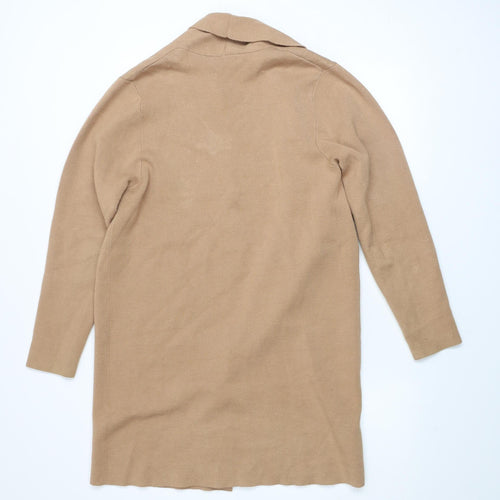 MNG Unisex Beige S Collared Knit Long Sleeve Cardigan