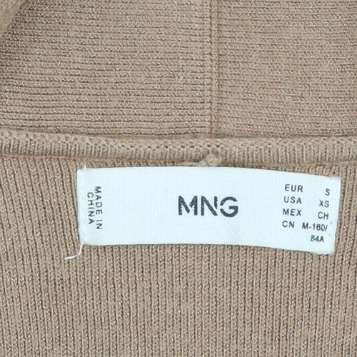 MNG Unisex Beige S Collared Knit Long Sleeve Cardigan