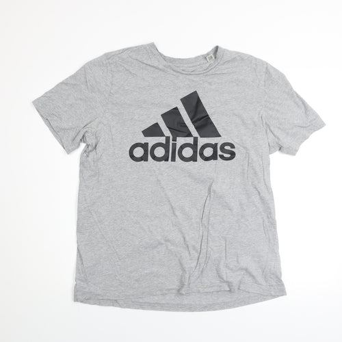 Adidas Men's Grey Cotton Logo Short Sleeve Sports T-Shirt L