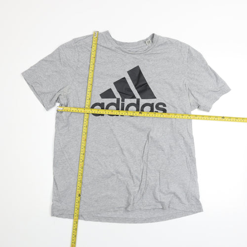 Adidas Men's Grey Cotton Logo Short Sleeve Sports T-Shirt L