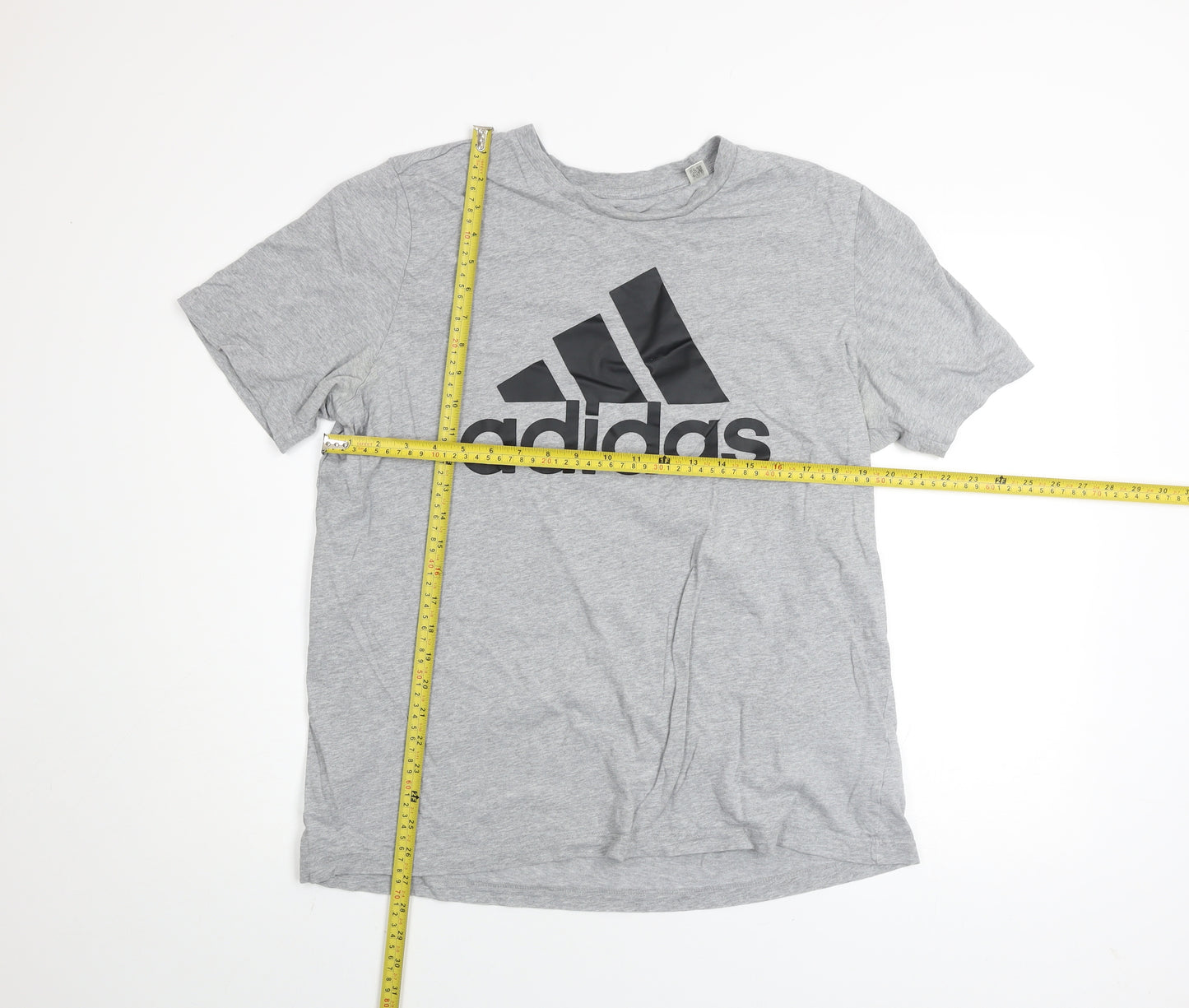 Adidas Men's Grey Cotton Logo Short Sleeve Sports T-Shirt L