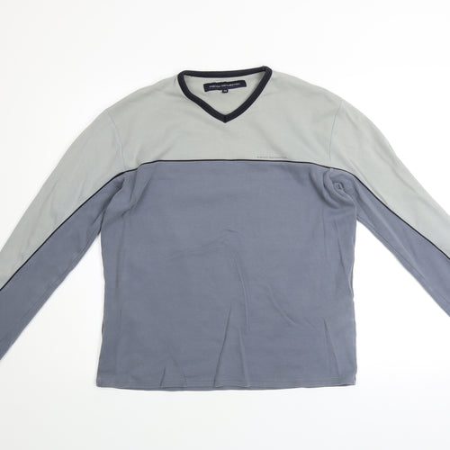 French Connection Men's Grey Colourblock V-Neck Cotton Top M