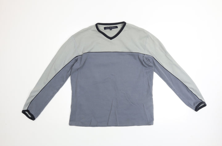 French Connection Men's Grey Colourblock V-Neck Cotton Top M
