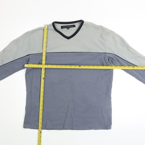 French Connection Men's Grey Colourblock V-Neck Cotton Top M