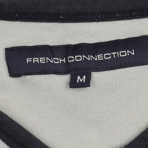 French Connection Men's Grey Colourblock V-Neck Cotton Top M