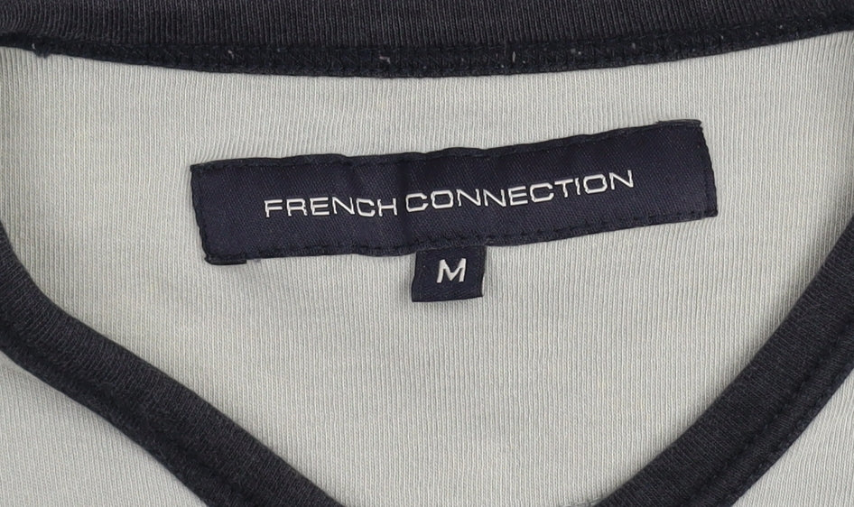 French Connection Men's Grey Colourblock V-Neck Cotton Top M
