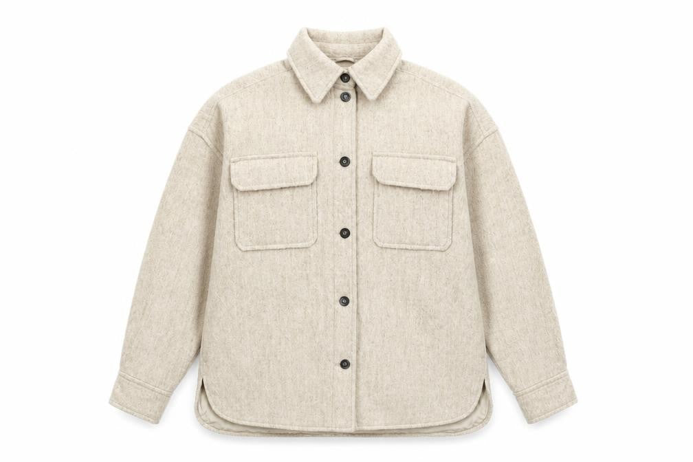 Front view of H&M Men's Beige Wool Blend Button Jacket L Casual Mid-Length