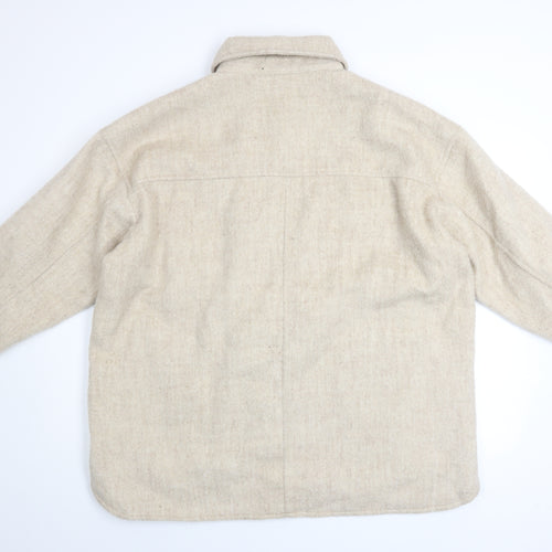 H&M Men's Beige Wool Blend Button Jacket L Casual Mid-Length