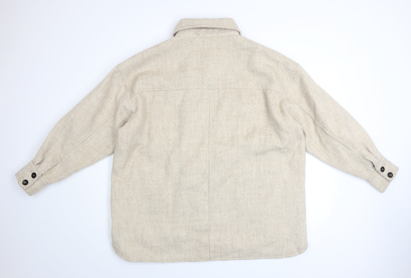 H&M Men's Beige Wool Blend Button Jacket L Casual Mid-Length