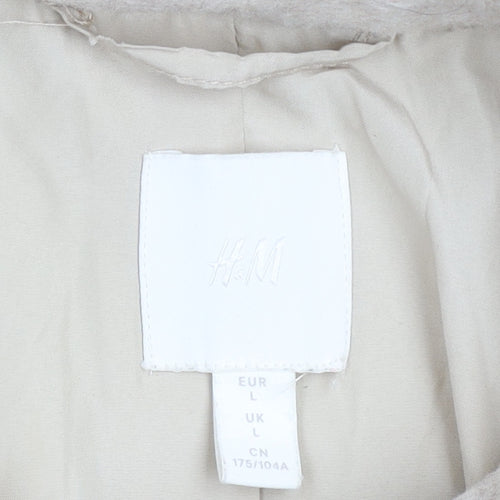 H&M Men's Beige Wool Blend Button Jacket L Casual Mid-Length