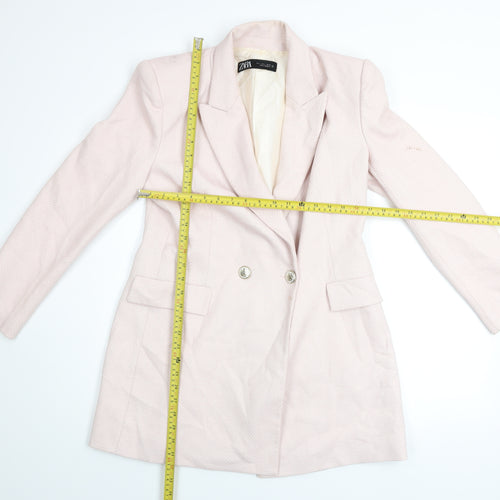 Zara Women Pink Cotton Blend Lined Double Breasted Blazer Size L