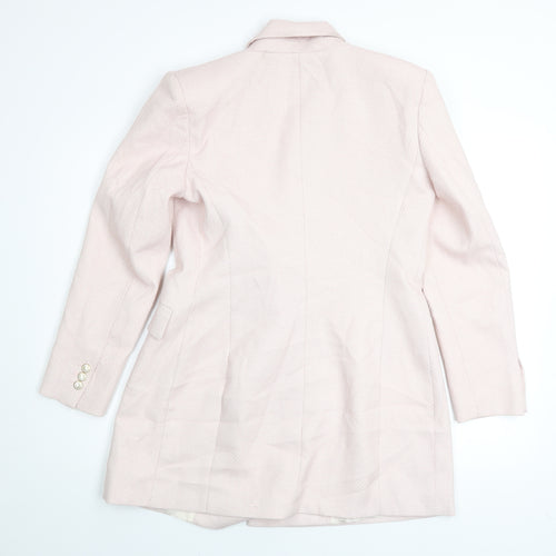 Zara Women Pink Cotton Blend Lined Double Breasted Blazer Size L