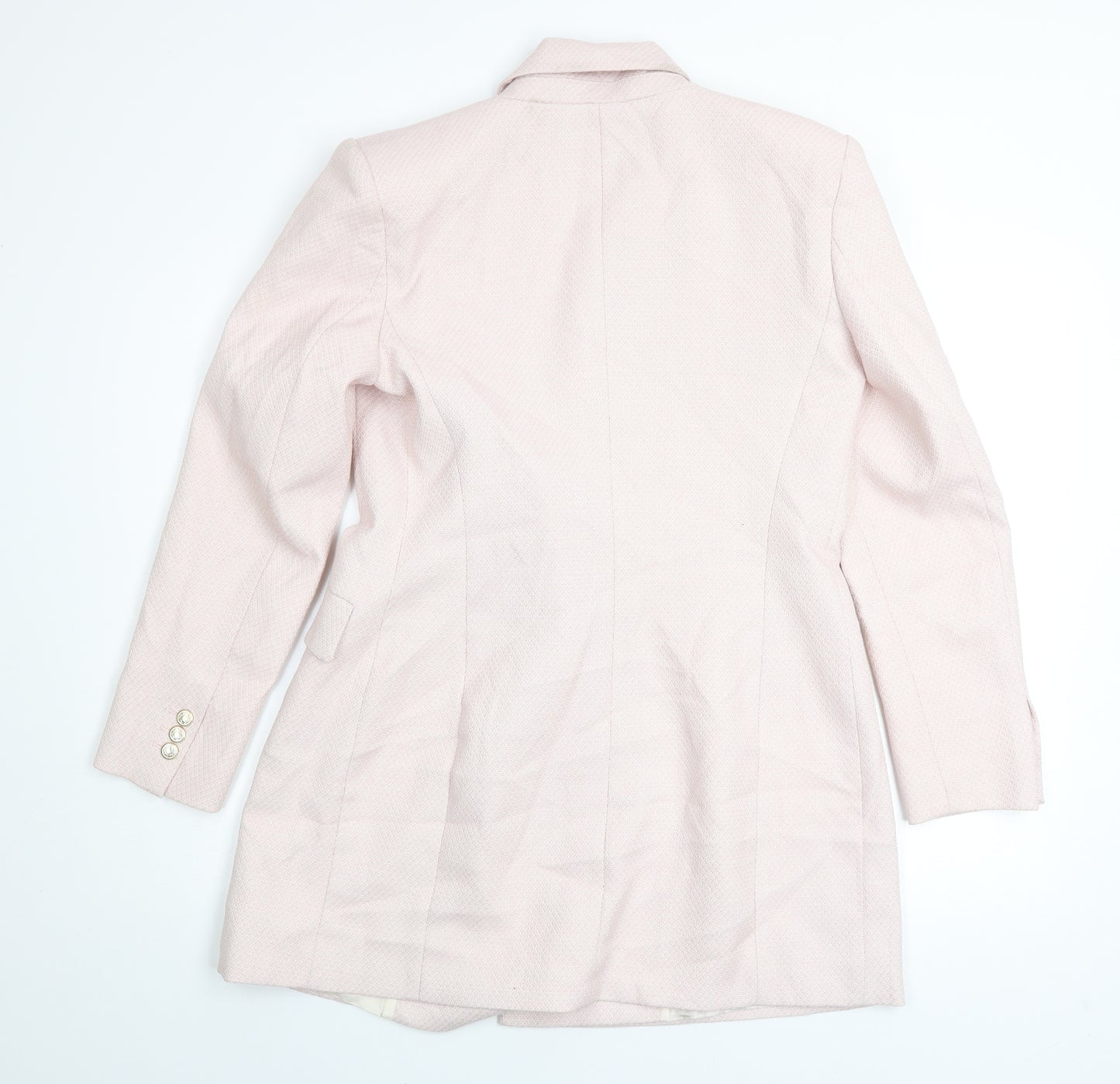 Zara Women Pink Cotton Blend Lined Double Breasted Blazer Size L