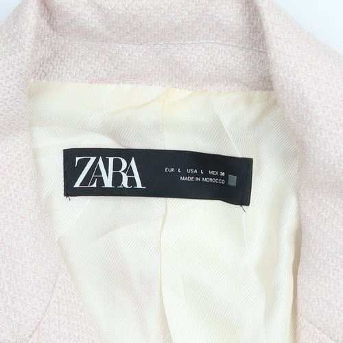 Zara Women Pink Cotton Blend Lined Double Breasted Blazer Size L