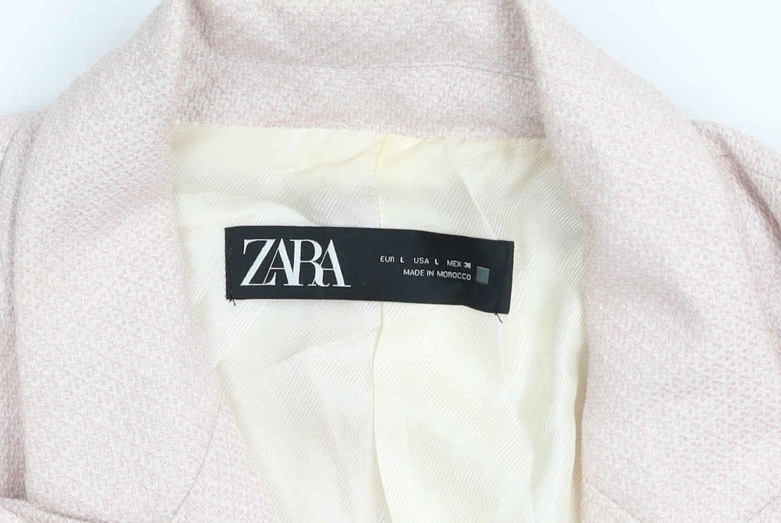 Zara Women Pink Cotton Blend Lined Double Breasted Blazer Size L