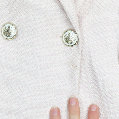 Zara Women Pink Cotton Blend Lined Double Breasted Blazer Size L