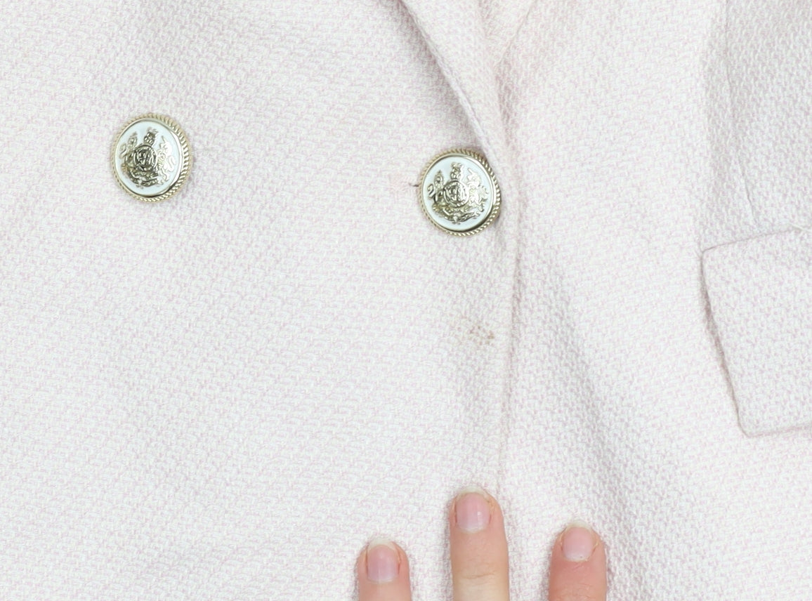 Zara Women Pink Cotton Blend Lined Double Breasted Blazer Size L