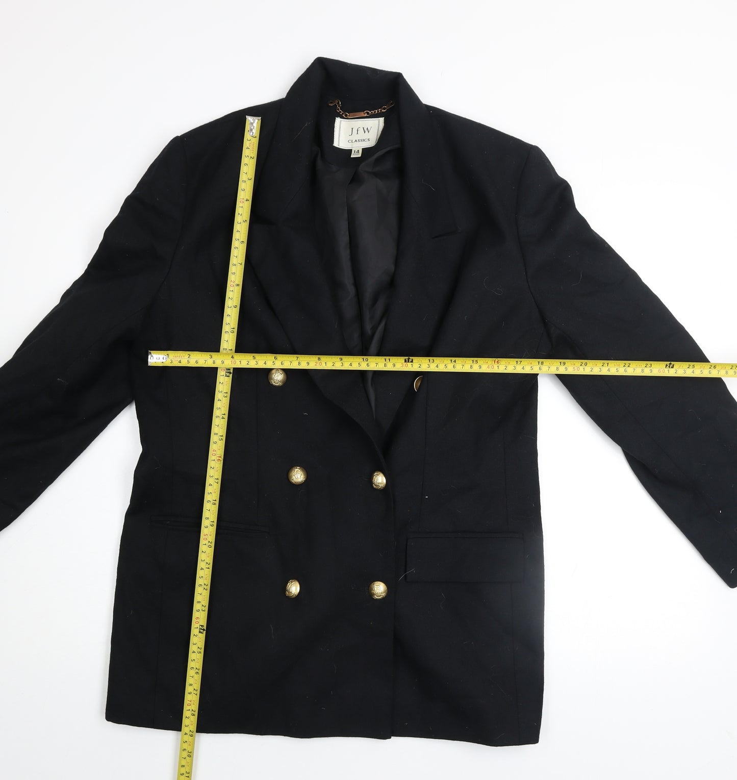 JFW Classics Womens Black Wool Blazer Size 14 Double Breasted Smart Jacket