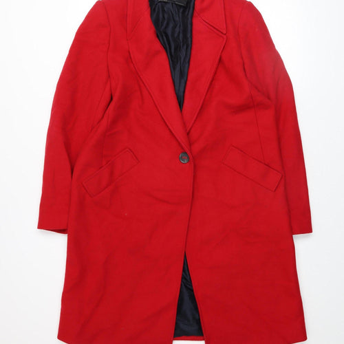 Zara Basic Women's Red Long Overcoat Size 12 Classic Lined