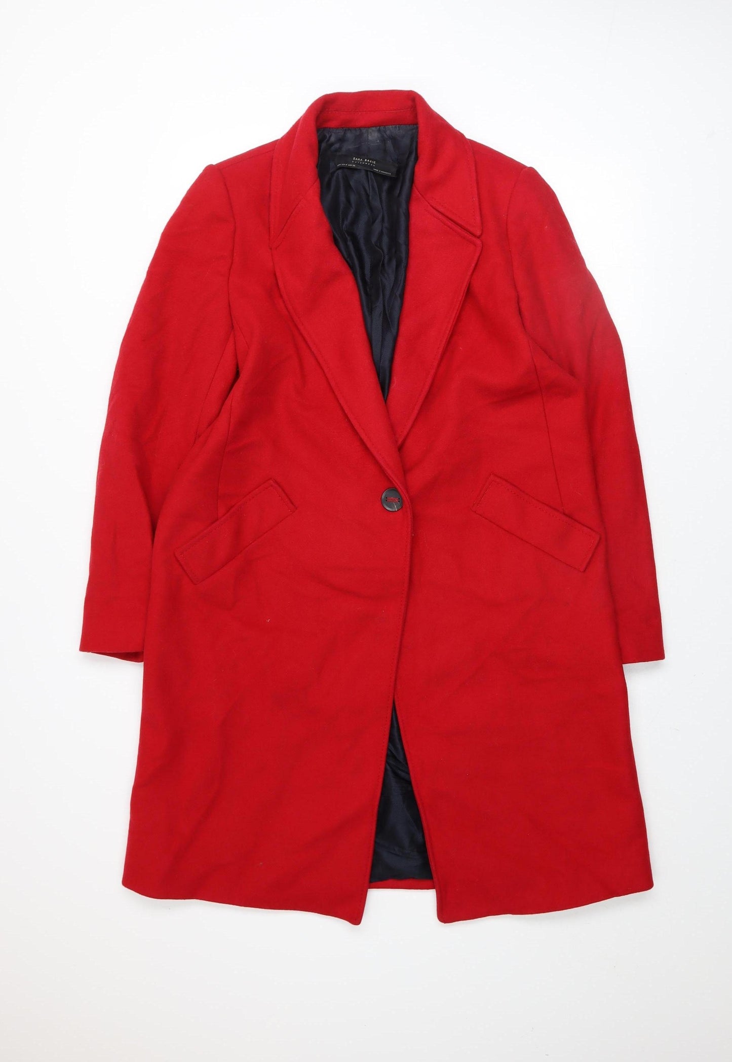 Zara Basic Women's Red Long Overcoat Size 12 Classic Lined