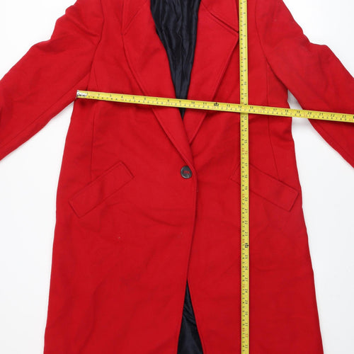 Zara Basic Women's Red Long Overcoat Size 12 Classic Lined