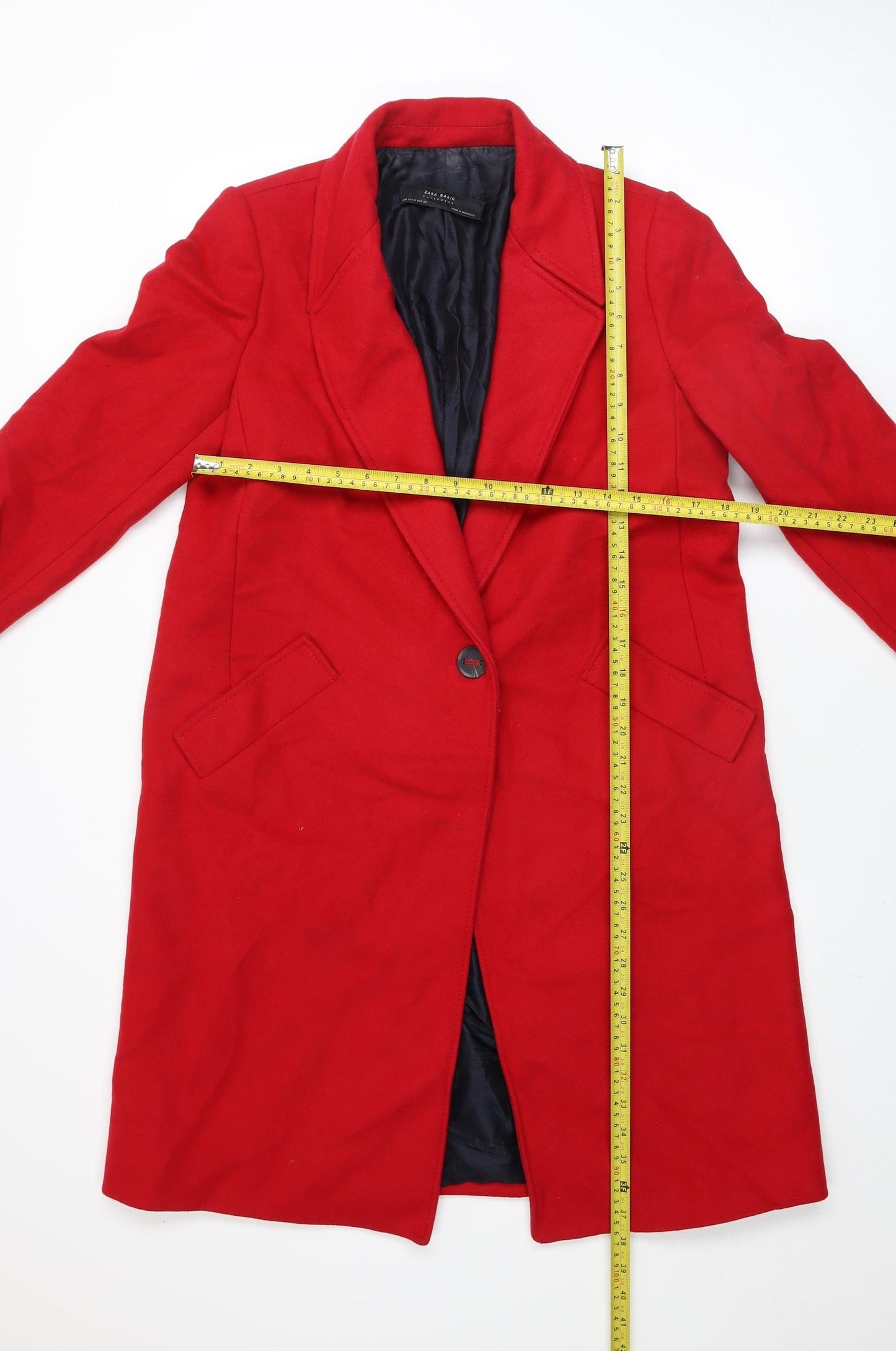 Zara Basic Women's Red Long Overcoat Size 12 Classic Lined