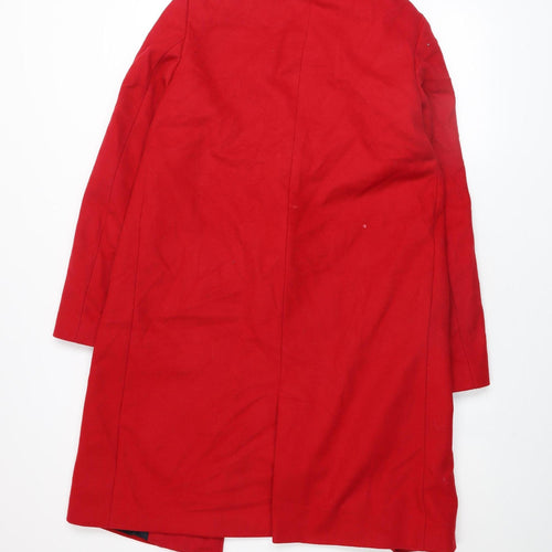 Zara Basic Women's Red Long Overcoat Size 12 Classic Lined