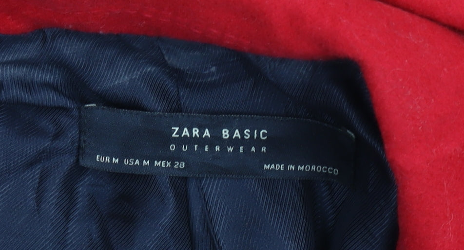 Zara Basic Women's Red Long Overcoat Size 12 Classic Lined